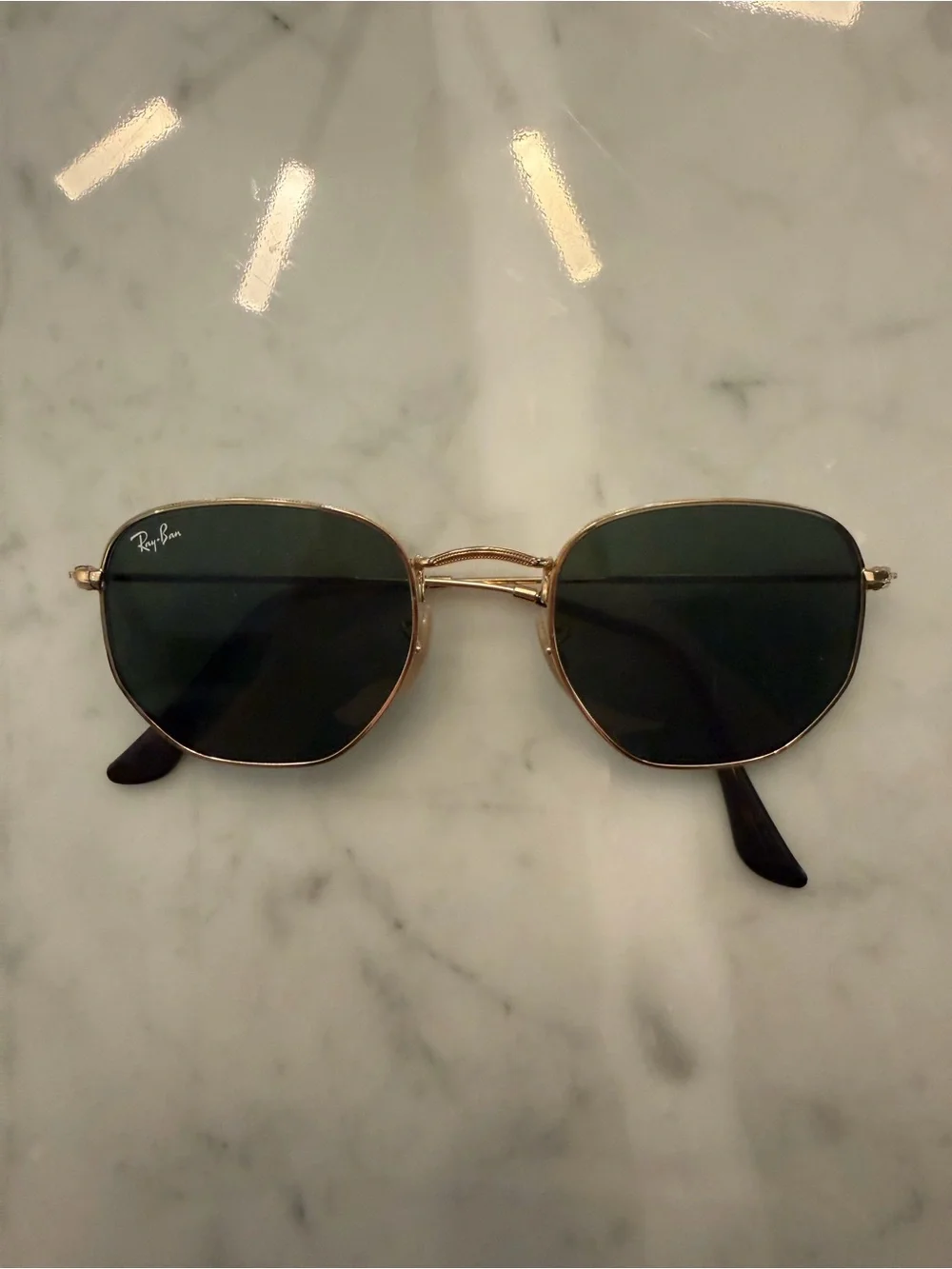 Ray-Ban Women's Gold Frame Sunglasses with Dark Green Lenses